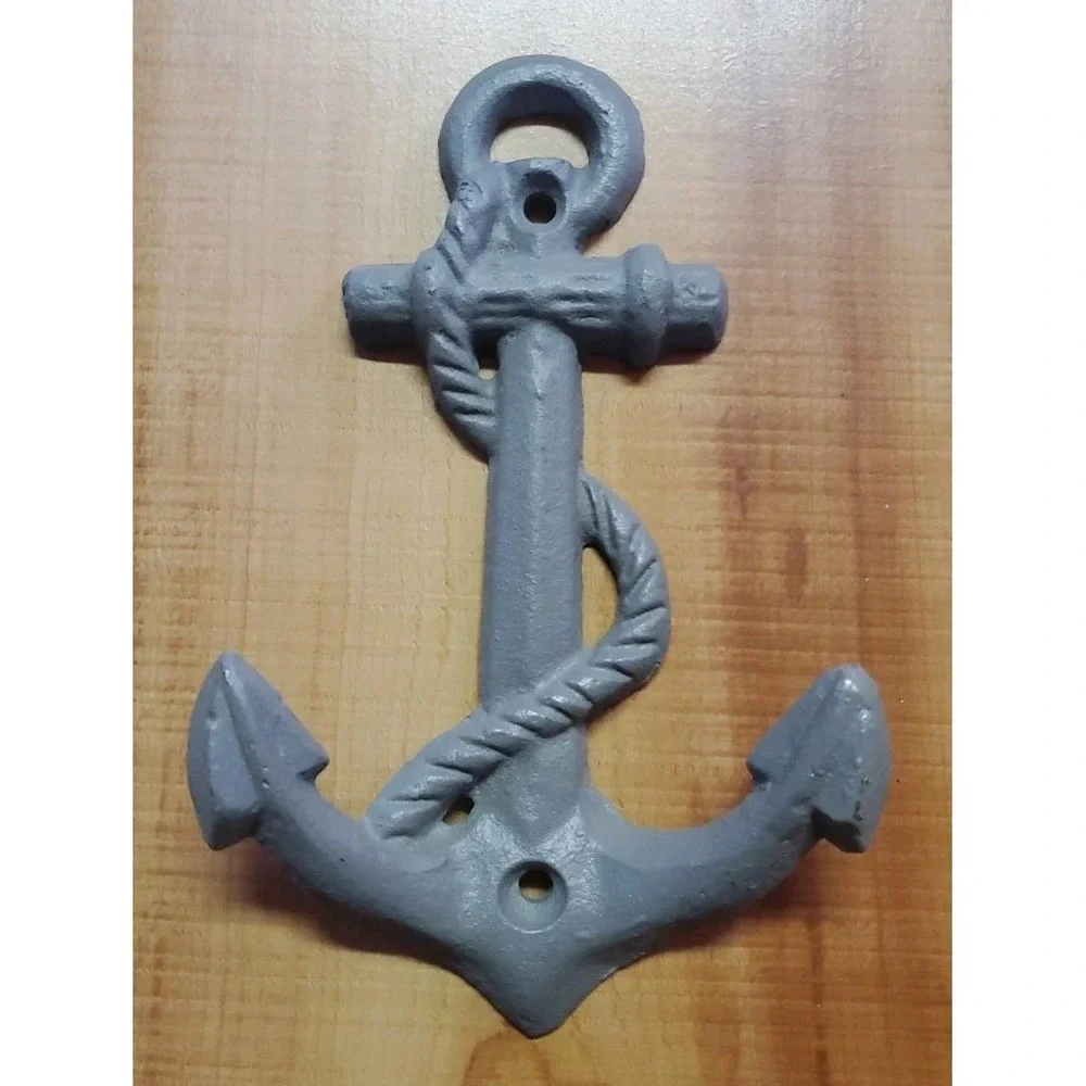 Metal Boat Anchor Wall Hook Mounted Nautical Metal Beach Towel Bath Painted Gray